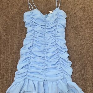 Lucy in the Sky Light Blue Ruched Mini Dress